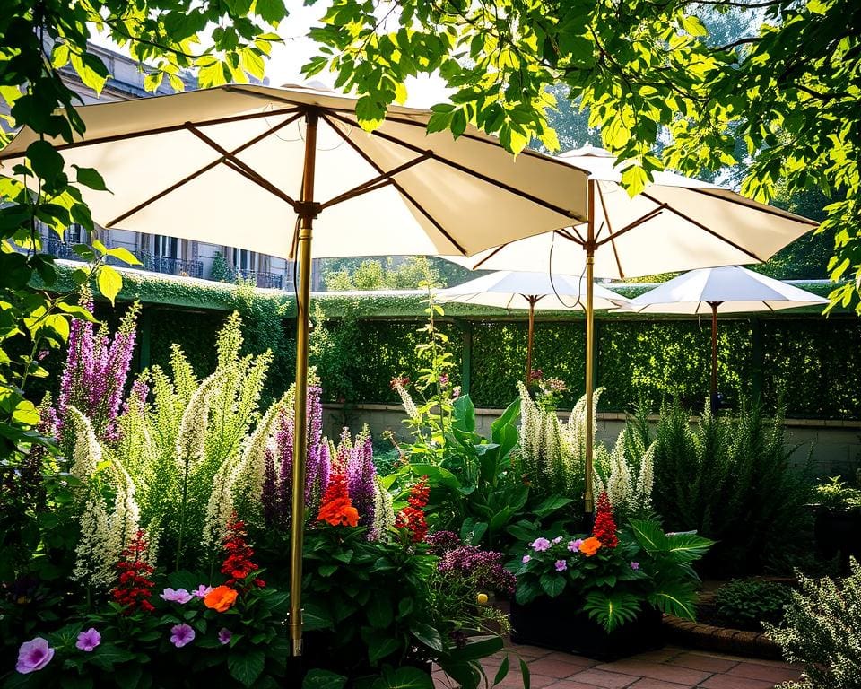 Opvouwbare parasols voor schaduw in elke tuin