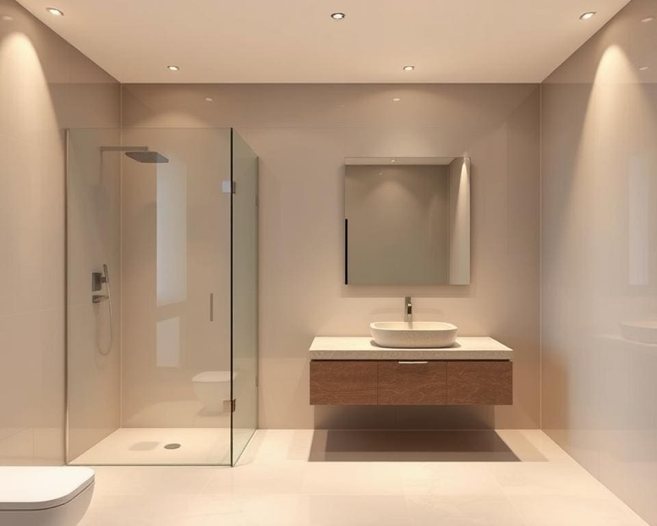 stijl badkamerinrichting met glaswanden en inbouwspots stijl badkamerinrichting met glaswanden en inbouwspots