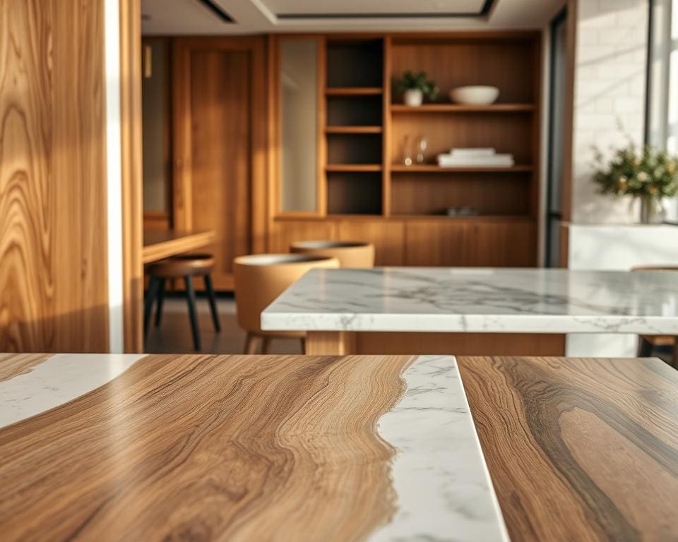 Welke houtsoorten combineren met marmer?
