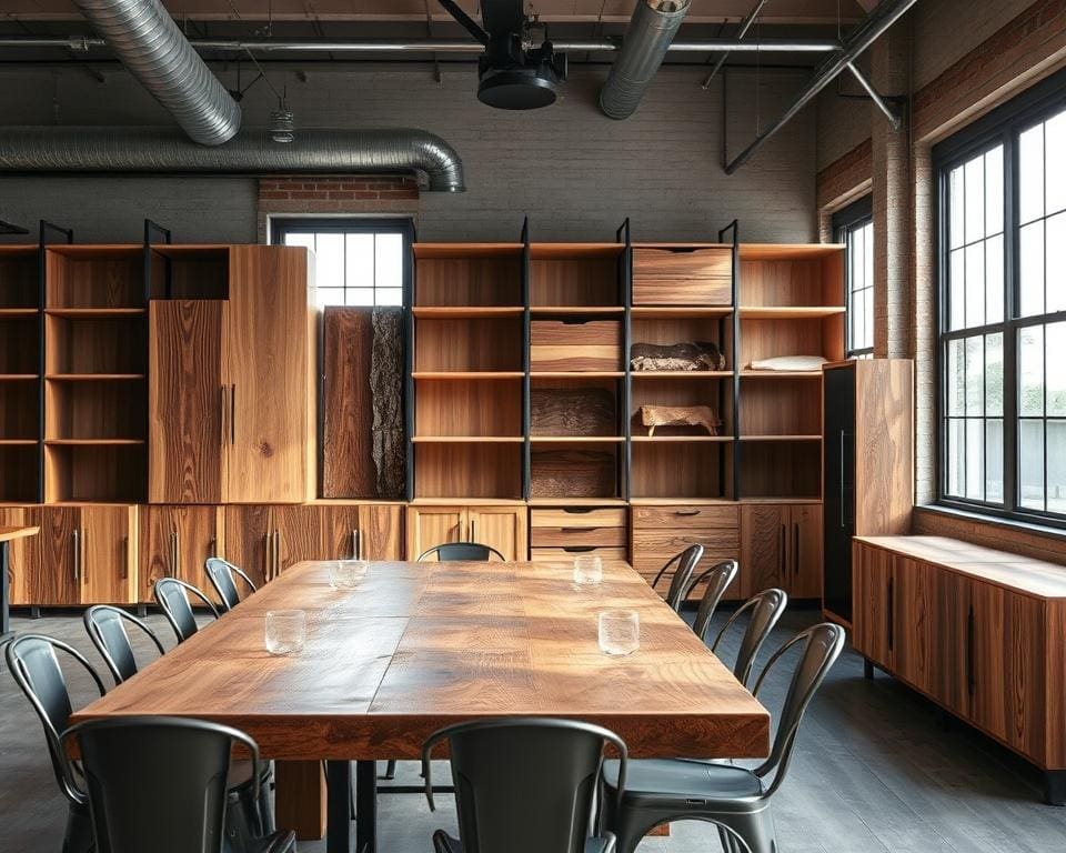 Welke houtsoorten passen bij industriële interieurs?